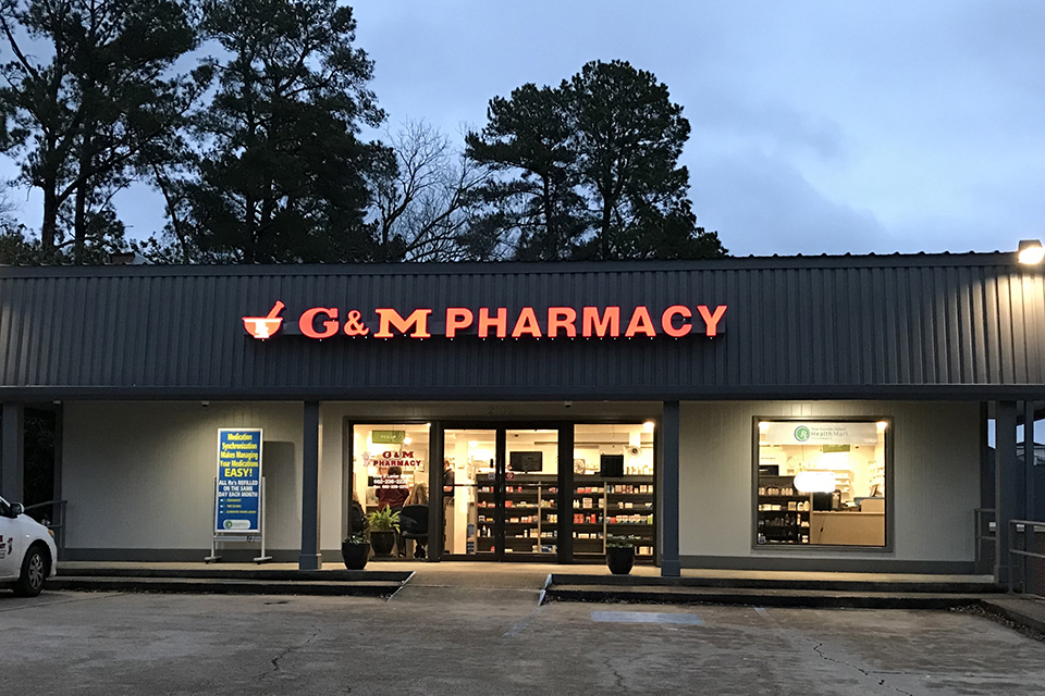The outside of G&M Pharmacy in Oxford, Mississippi